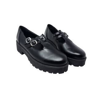 Y2K Dirty Laundry Double Strap With Buckle Leather Platform Heels Black Size 9.5